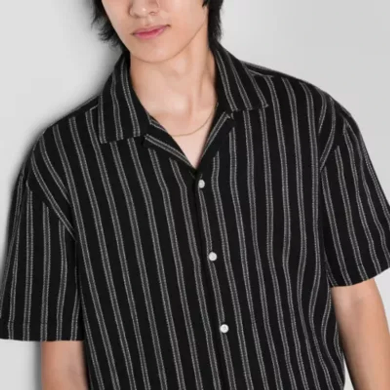 Arizona Mens Short Sleeve Textured Striped Camp Shirt