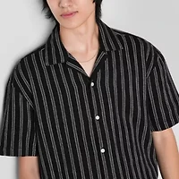 Arizona Mens Short Sleeve Textured Striped Camp Shirt