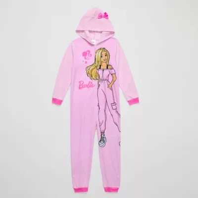 Little & Big Kid Girls Barbie Microfleece Hooded Long Sleeve One Piece Pajama