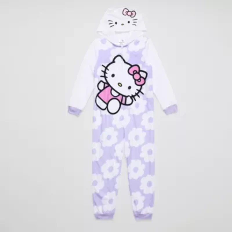 Little & Big Kid Girls Hello Kitty Microfleece Hooded Long Sleeve One Piece Pajama