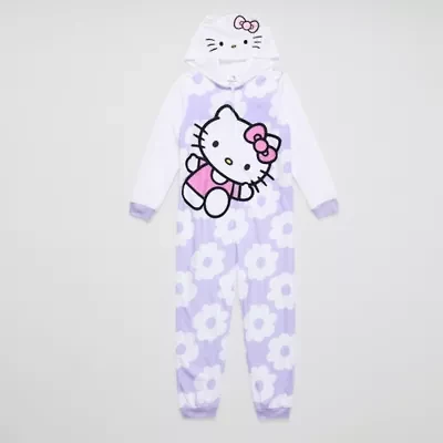 Little & Big Kid Girls Hello Kitty Microfleece Hooded Long Sleeve One Piece Pajama
