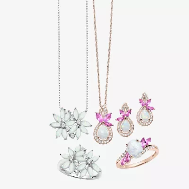 Womens Gemstone Sterling Silver Flower Pendant Necklace