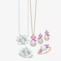 Womens Gemstone Sterling Silver Flower Pendant Necklace