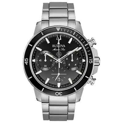 Bulova Marine Star Mens Silver Tone Stainless Steel Bracelet Watch 96b272