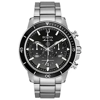 Bulova Marine Star Mens Silver Tone Stainless Steel Bracelet Watch 96b272