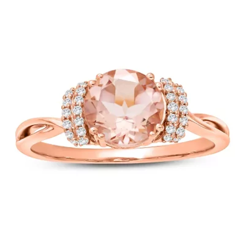 Womens Genuine Pink Morganite 10K Gold Cocktail Ring