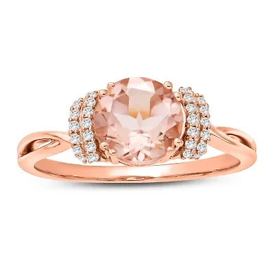Womens Genuine Pink Morganite 10K Gold Cocktail Ring