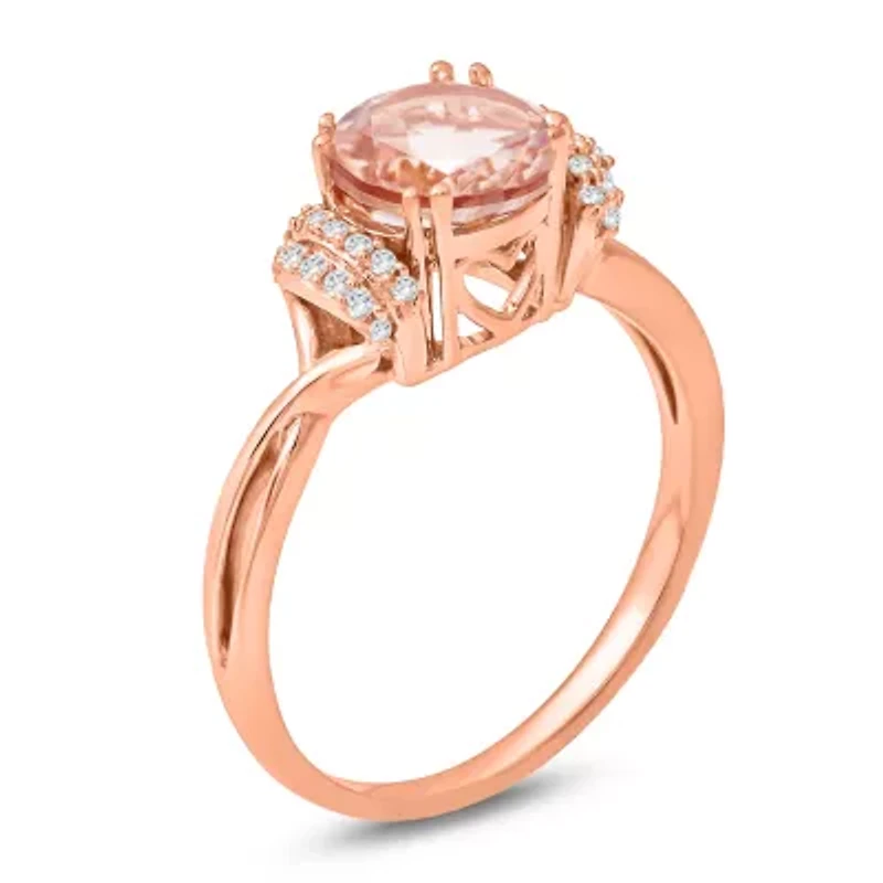 Womens Genuine Pink Morganite 10K Gold Cocktail Ring