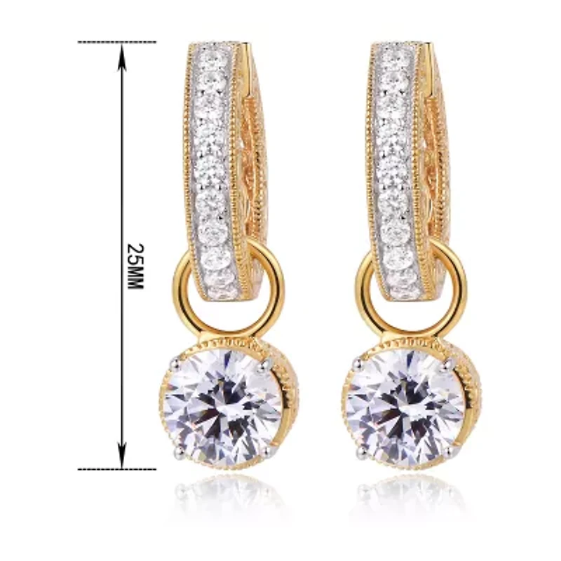 Womens Cubic Zirconia 18K Gold Over Silver 25.1mm Round Hoop Earrings