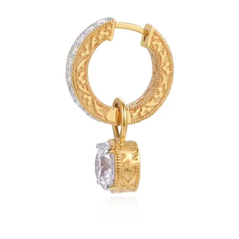 Womens Cubic Zirconia 18K Gold Over Silver 25.1mm Round Hoop Earrings