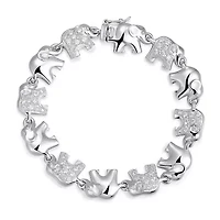 Sterling Silver Rhodium Plated Cubic Zirconia Elephant Bracelet 6.75-8"