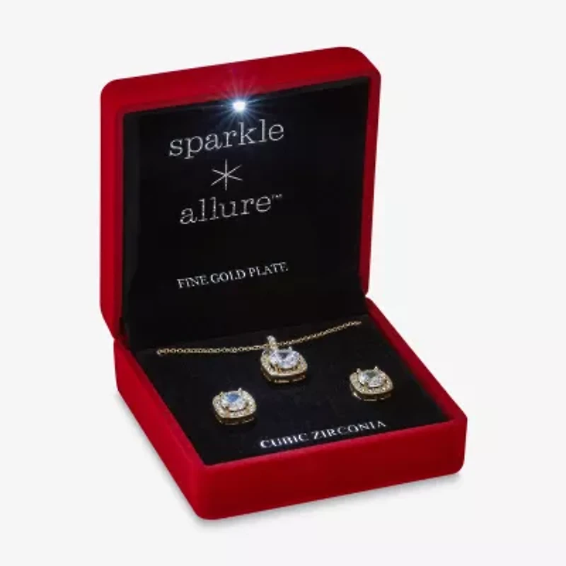 Sparkle Allure Light Up Box Womens Cubic Zirconia 14K Gold Over Brass 2-pc. Jewelry Set