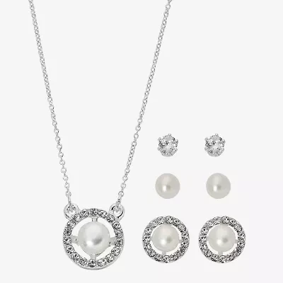 Sparkle Allure Light Up Box Womens Cubic Zirconia Simulated Pearl Pure Silver Over Brass 4-pc. Jewelry Set