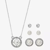 Sparkle Allure Light Up Box Womens Cubic Zirconia Simulated Pearl Pure Silver Over Brass 4-pc. Jewelry Set