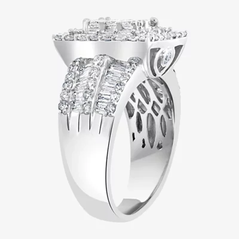 Effy Final Call Womens 2 CT. T.W. Natural Diamond 14K White Gold Halo Cocktail Ring