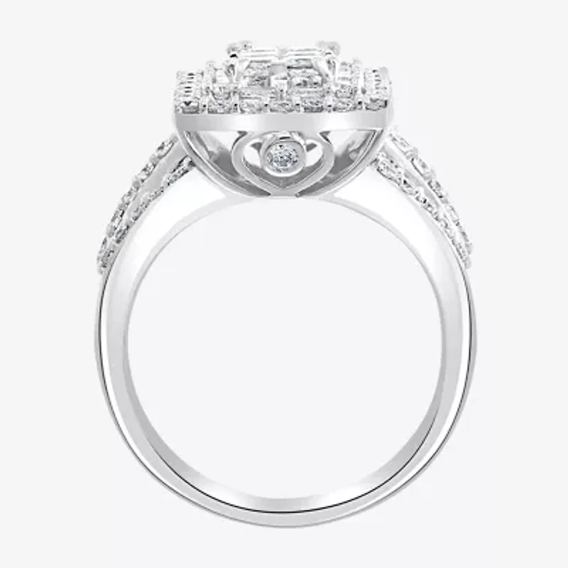 Effy Final Call Womens 2 CT. T.W. Natural Diamond 14K White Gold Halo Cocktail Ring