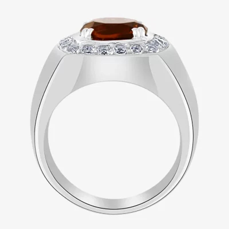 Effy Mens Genuine Champagne Quartz & Genuine White Topaz Sterling Silver Fashion Ring