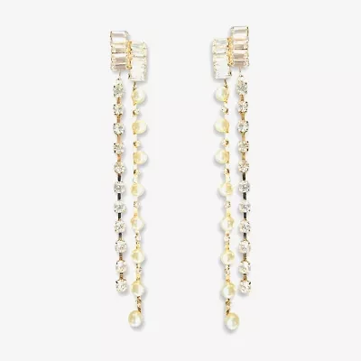 Bijoux Bar Linear Womens Simulated Pearl Drop Earrings