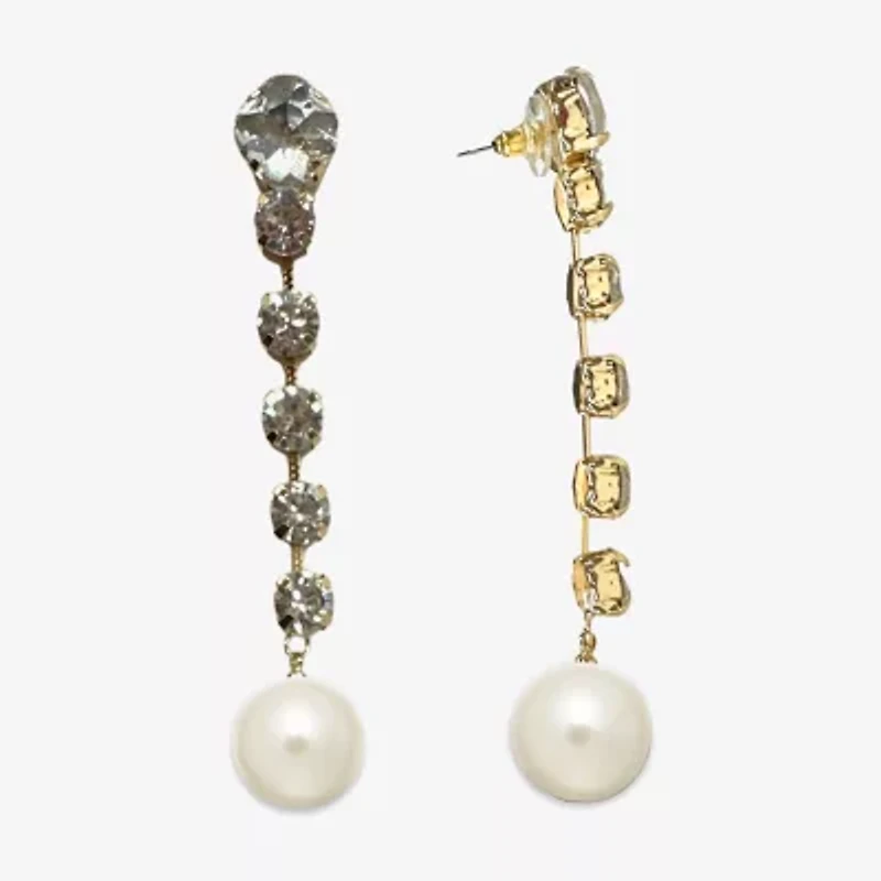 Bijoux Bar Linear Womens Simulated Pearl Drop Earrings