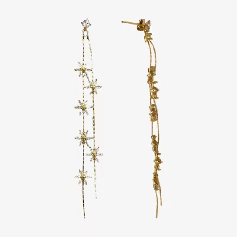 Bijoux Bar Gold Tone Linear Womens Flower Drop Earrings