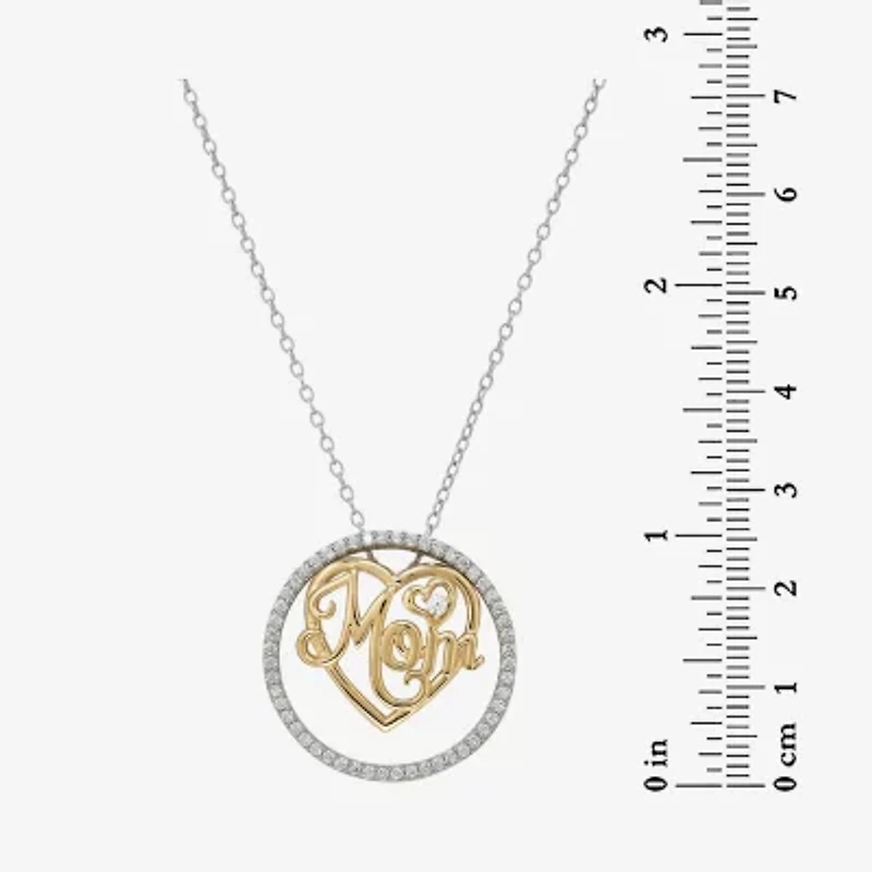 18K Gold over Silver 3-in-1 Cubic Zirconia Circle Heart "Mom" Necklace