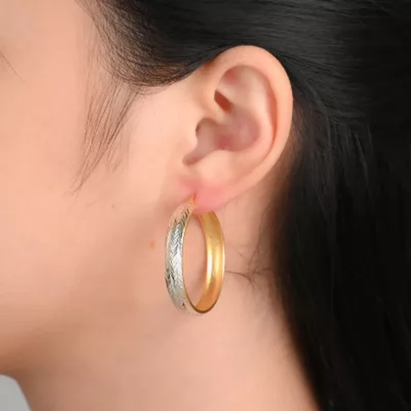 Womens 18K Gold Over Silver 34.9mm Hoop Earrings