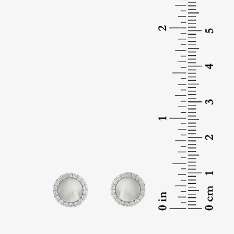 White Mother Of Pearl Sterling Silver 9mm Round Stud Earrings