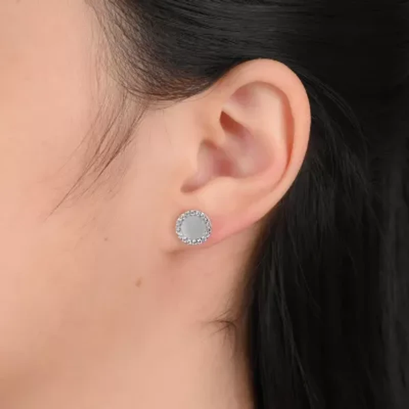 White Mother Of Pearl Sterling Silver 9mm Round Stud Earrings