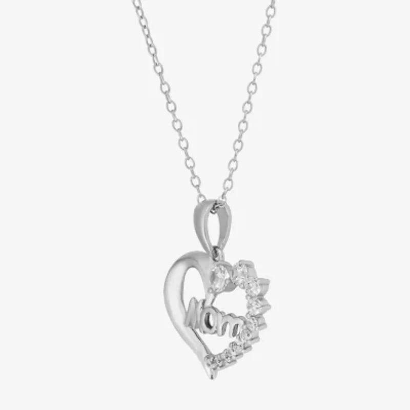 Mom Womens 7/8 CT. T.W. White Cubic Zirconia Sterling Silver Heart 18 Inch Pendant Necklace
