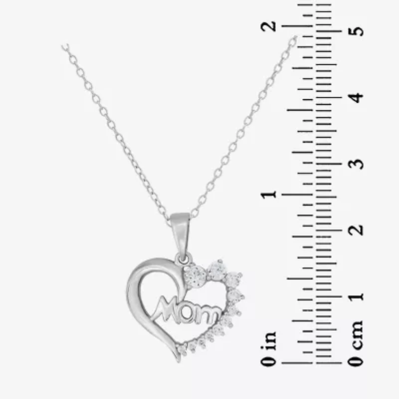 Mom Womens 7/8 CT. T.W. White Cubic Zirconia Sterling Silver Heart 18 Inch Pendant Necklace