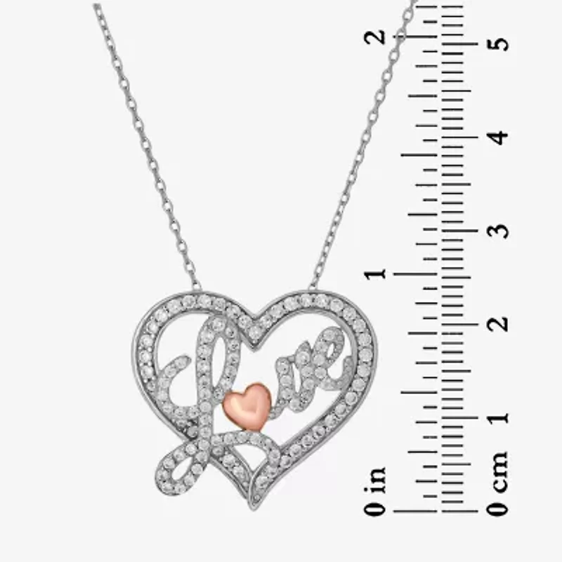 Diamonart "Love" Womens White Cubic Zirconia Sterling Silver Heart 16 Inch Pendant Necklace