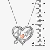Diamonart "Love" Womens White Cubic Zirconia Sterling Silver Heart 16 Inch Pendant Necklace