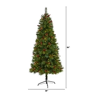 Nearly Natural Mixed Faux 7 Foot Pre-Lit Pine Christmas Tree