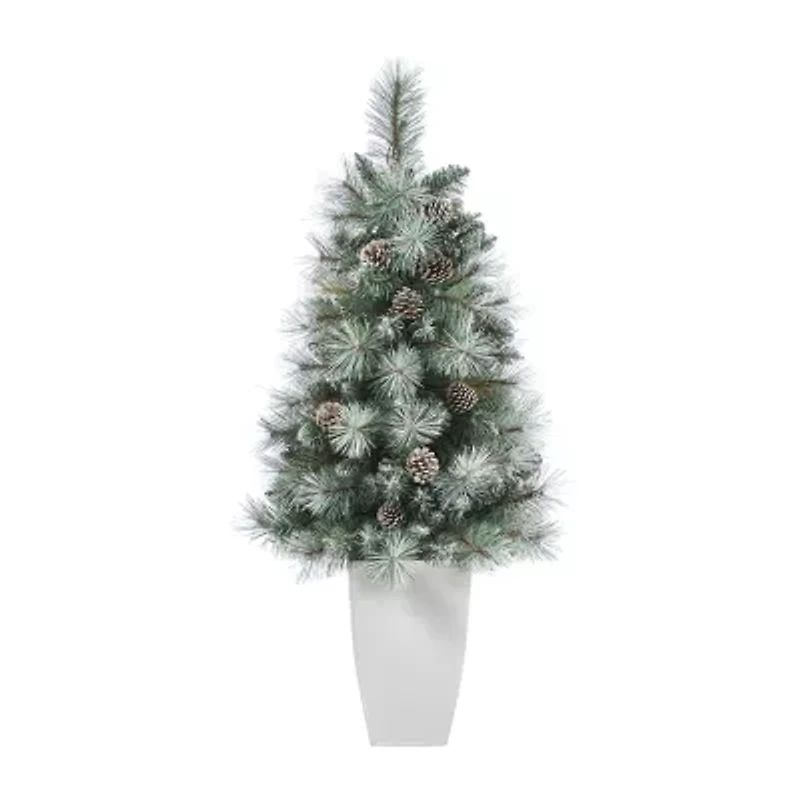 Nearly Natural Frosted Tip Faux 3 1/2 Foot Pre-Lit Pine Christmas Tree