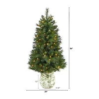 Nearly Natural Mountain Faux 4 1/2 Foot Pre-Lit Pine Christmas Tree