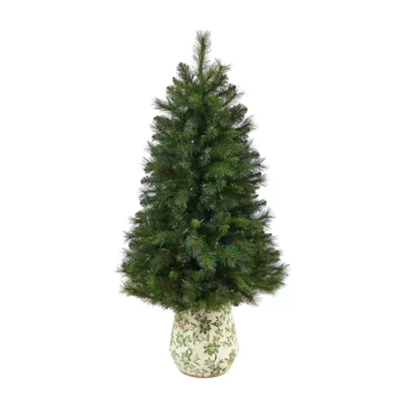 Nearly Natural Mountain Faux 4 1/2 Foot Pre-Lit Pine Christmas Tree