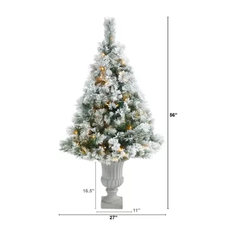 Nearly Natural Flocked Oregon Faux 5 Foot Pre-Lit Pine Christmas Tree