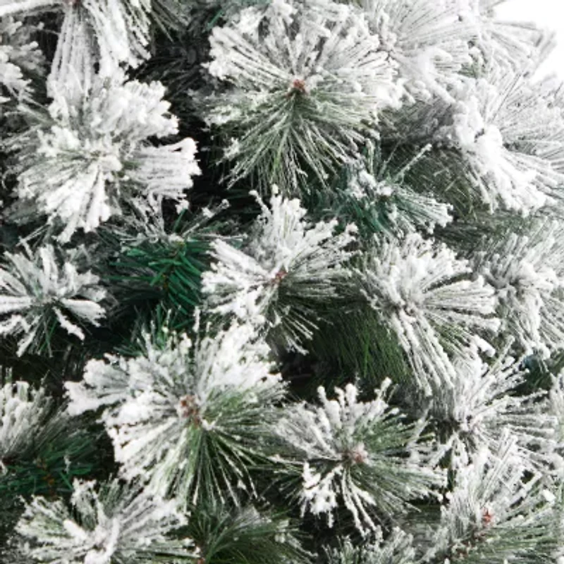 Nearly Natural Flocked Oregon Faux 5 Foot Pre-Lit Pine Christmas Tree