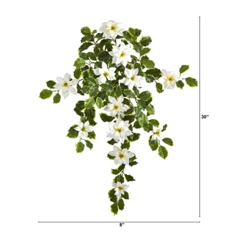Nearly Natural 30in. Faux Poinsettia Holly Plant White Christmas Tabletop Decor