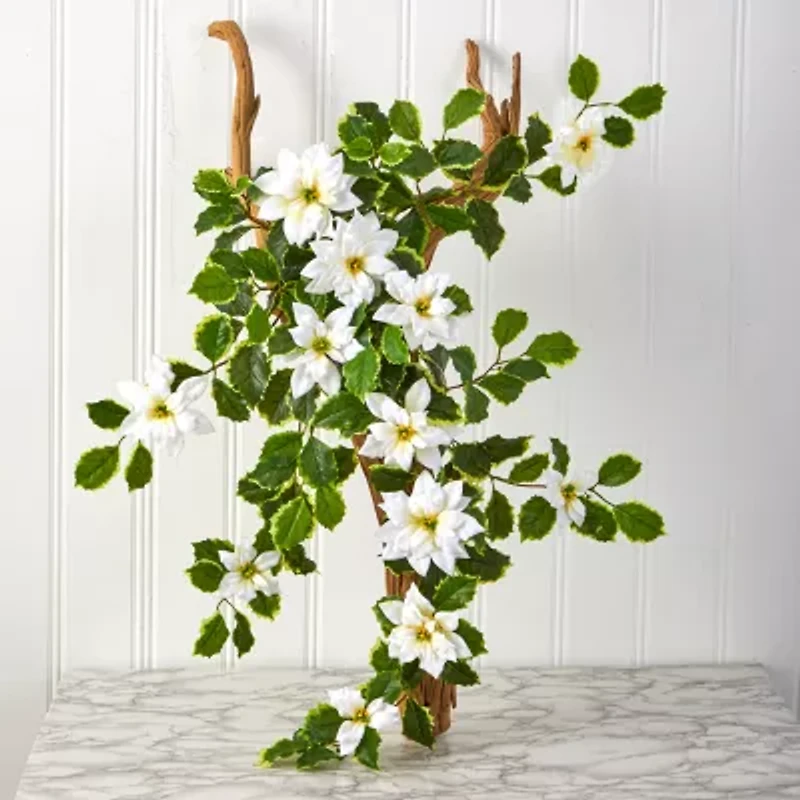 Nearly Natural 30in. Faux Poinsettia Holly Plant White Christmas Tabletop Decor