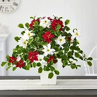 Nearly Natural 23in. Faux Poinsettia Holly Plant Green Christmas Tabletop Decor