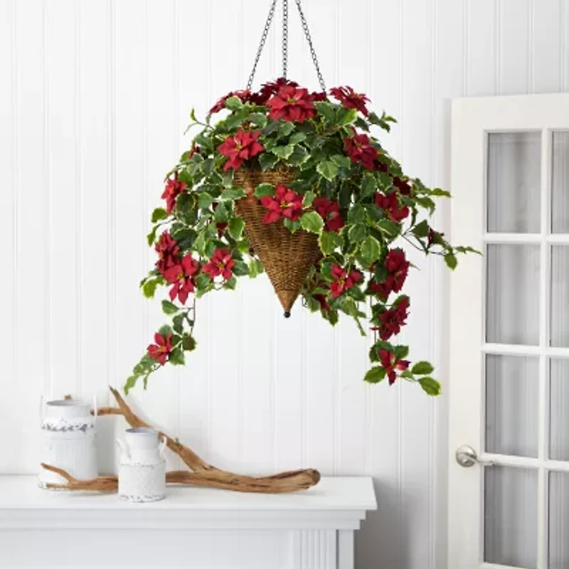 Nearly Natural 42in. Faux Poinsettia Holly Plant Red Christmas Tabletop Decor
