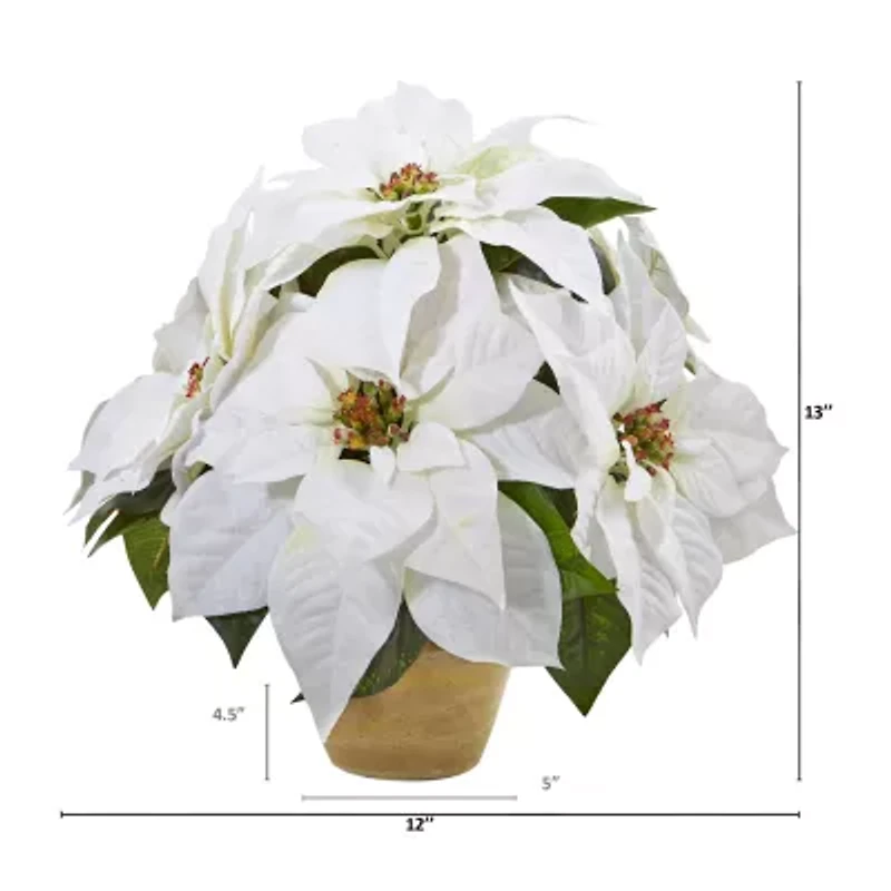 Nearly Natural Poinsettia Ceramic Vase Christmas Tabletop Decor