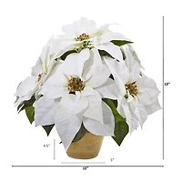 Nearly Natural Poinsettia Ceramic Vase Christmas Tabletop Decor