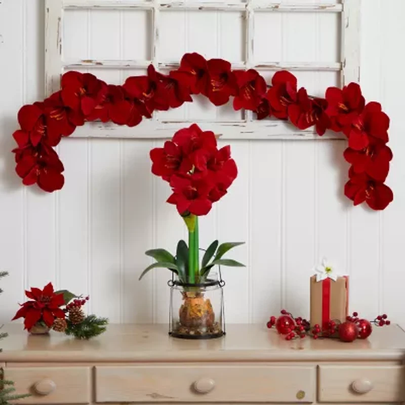 Nearly Natural 5ft. Amaryllis Silk Christmas Indoor Garland
