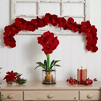 Nearly Natural 5ft. Amaryllis Silk Christmas Indoor Garland