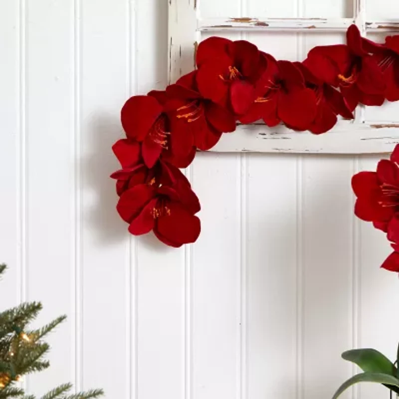 Nearly Natural 5ft. Amaryllis Silk Christmas Indoor Garland