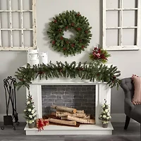 Nearly Natural 6ft. Mixed Pines Faux Pre-Lit Christmas Indoor Garland