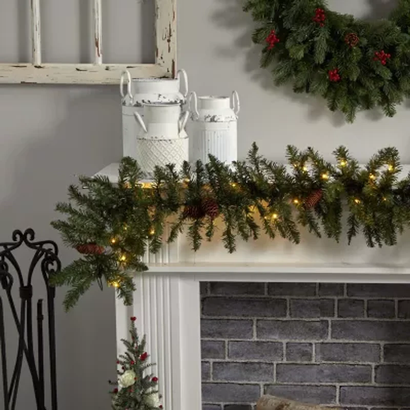 Nearly Natural 6ft. Mixed Pines Faux Pre-Lit Christmas Indoor Garland