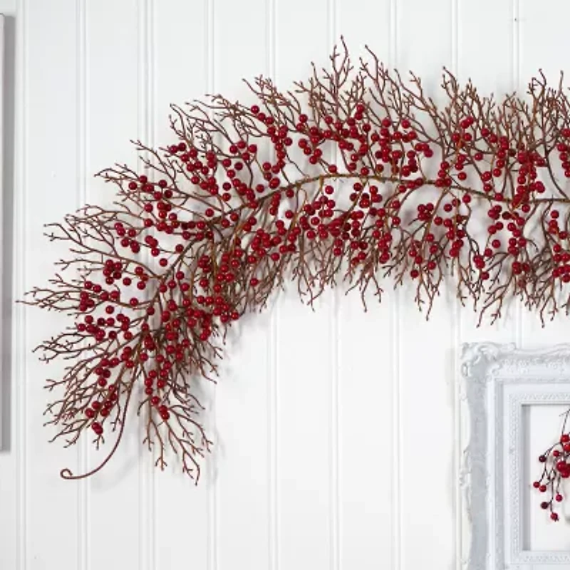 Nearly Natural 6ft. Red Berry Faux Christmas Indoor Garland